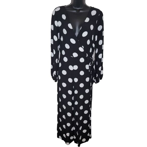 ASOS DESIGN wrap tie jumpsuit mono polka dot dots size 6 - Picture 1 of 7